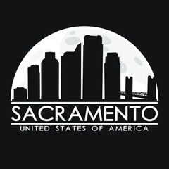 Fototapeta premium Sacramento California Skyline Silhouette City Vector Design Art Background Illustration.