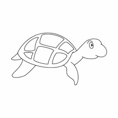 A sea turtle drawn in the style of a hand draw. Coloring book for children with sea creatures. Vector illustration in doodle style.