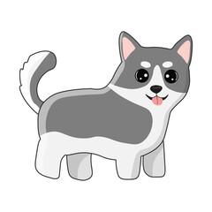 Cute husky in cartoon style. Vector illustration isolated on white background. Print for t-shirts, stickers, design and more.