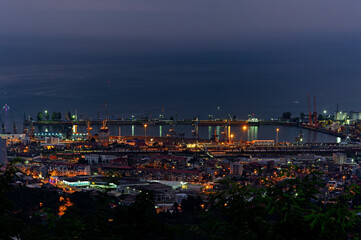 Night Batumi port cityscape in Georgia