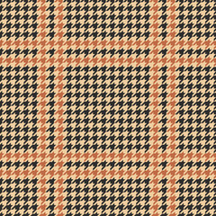 Glen plaid pattern in brown, orange, beige. Houndstooth seamless vector background graphic for coat, jacket, skirt, blanket, throw, or other modern fashion textile print.