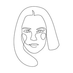 One line drawing woman portrait on white background