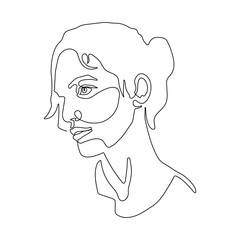 One line drawing face. Modern minimalism art, aesthetic contour. Abstract woman portrait minimalist style. Single line vector illustration