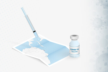 Trinidad and Tobago Vaccination, Injection with COVID-19 vaccine in Map of Trinidad and Tobago.