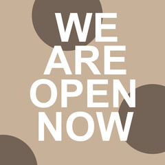illustration of an background with letters. We are open now.