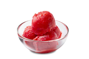 Bowl with tasty watermelon ice cream on white background