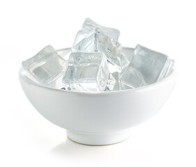 Bowl of ice cubes isolated on white background