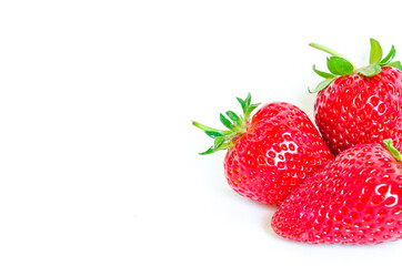 Pile of strawberry fruits isolated on white background with copy space