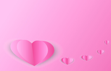 Paper elements in shape of heart flying on pink background. Vector symbols of love for Happy Women's, Mother's, Valentine's Day, birthday greeting card design.