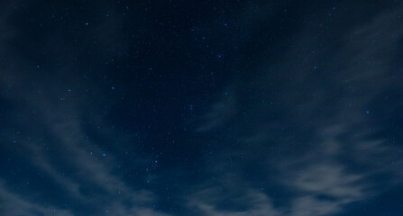 Starry night sky in North Carolina with light clouds blowing by very slowly.