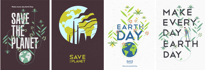 Earth Day. International Mother Earth Day. Environmental problems and environmental protection. Smoking pipes. Vector illustration. Set of vector illustrations