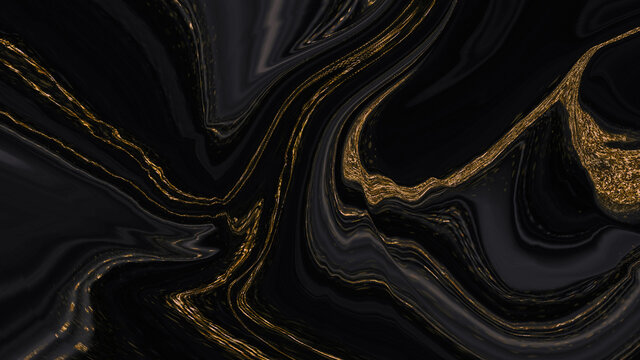 Luxury abstract fluid art painting background alcohol ink technique black and gold