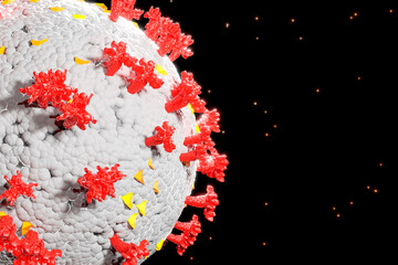 3D illustration closeup of corona virus coronavirus COVID-2019 in microscope