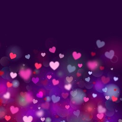 Cute neon hearts Bokeh Valentine day background 