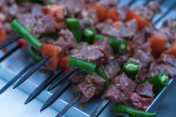 Garbage skewers ready to be barbecued.