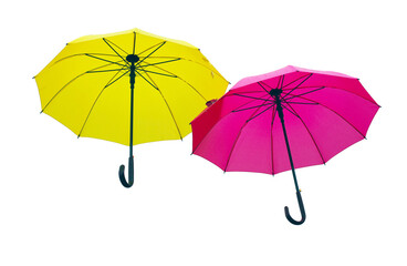 Yellow and red  color umbrellas on white background.