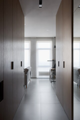 modern corridor design in a small apartment, veneered furniture, cabinet design in the hallway