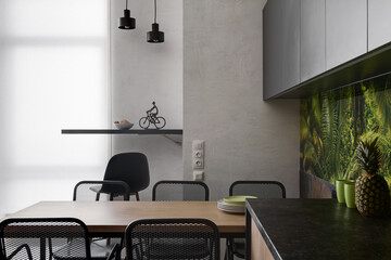 modern kitchen interior, kitchen, kitchen with dining table