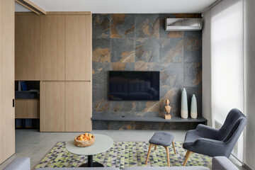 living room, guest room in a modern apartment, modern design of the living room