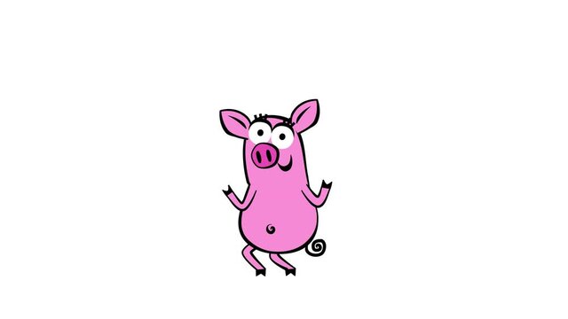 Cute cartoon  pig dancing.  cycle, alpha channel