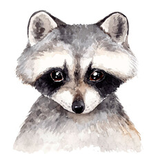 Cute baby raccoon. Watercolor illustration . Hand drawn forest animal portrait. - 408993499