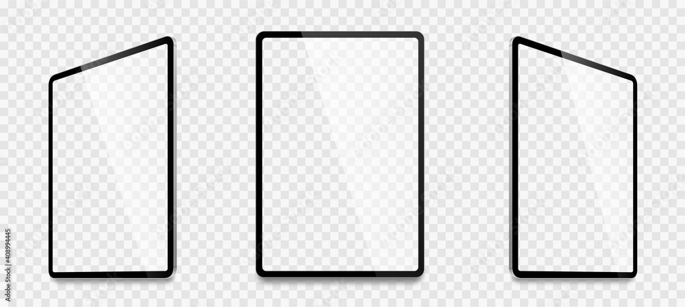 Poster realistic tablet computer mockup set. tablet pc realistic mockup front view with shadow. electronic 