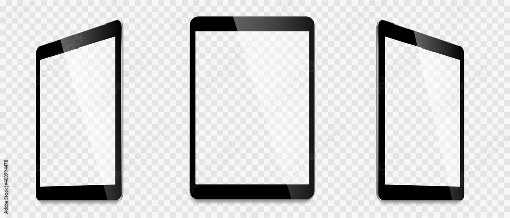 Poster realistic tablet computer mockup set. tablet pc realistic mockup front view with shadow. electronic 