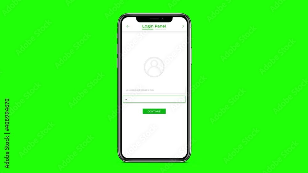Poster login panel ui animation in mobile screen with green screen on the back. 4k modern background concep