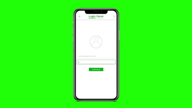Login Panel UI Animation in Mobile Screen with Green Screen on the Back. 4K Modern Background concept