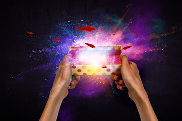 Magic gift box image . Mixed media