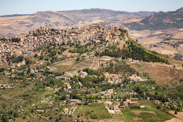 Fototapeta na wymiar Enna, a city towering above the surrounding countryside and located roughly at the center of Sicily, Italy