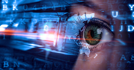 Close up of woman eye in process of scanning