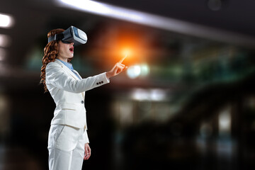 Woman wearing virtual reality goggles