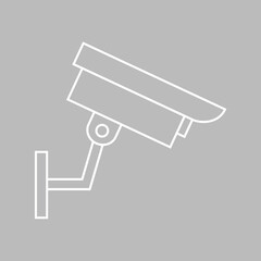 &Uuml;berwachungskamera Videokamera - Icon, Symbol, Piktogramm - Kontur Hintergrund - grau wei&szlig; 
