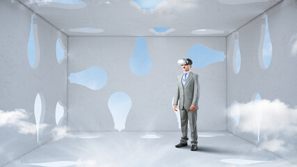 Fototapeta premium Man wearing virtual reality goggles