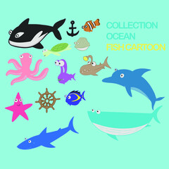 illustration of a set of ocean animals cartoon