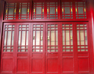 chinese style red wooden door and window frame