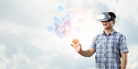 Man wearing virtual reality goggles