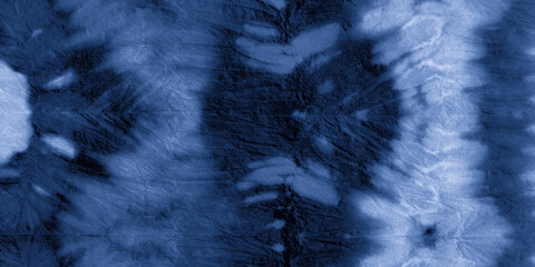 Blue Batik Pattern. Irregular Effect. Abstract Watercolor. Blue Brushed Wallpaper. Tie Dye Pattern. Wrinkled Ink Paper. Indigo Paintbrush Painting. Tie Dye Texture. - obrazy, fototapety, plakaty