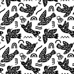 FLoral bird silhouettes seamless pattern. Vector scandinvian design