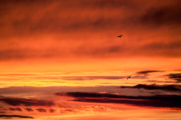 dramatic sunset sky with stormy clouds