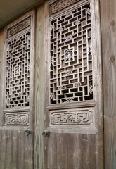 vintage chinese style wooden door and window frame