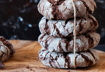 Chocolate crinkle cookies baked. Chocolate cookies as a gift