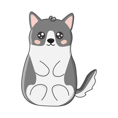 Husky in cartoon  style. Flat illustration for design, decor, print, stickers, posters. Vector illustration isolated on a white background.