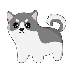 Cute husky in cartoon style. Vector illustration isolated on white background. Print for t-shirts, stickers, design and more.