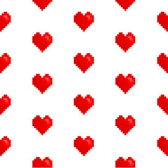 seamless pattern heart pixel red retro background print