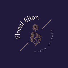 Abstract Flowers Vector Signs or Logo Templates. Retro Floral Illustration with Classy Typography. Feminine Logo. Modern Logo Template for florist, photographer, fashion blogger, design studio.