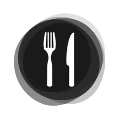  Besteck auf schwarzem Button - Restaurant oder Essen