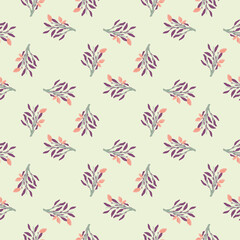 Lemonade seamless pattern with purple leaves and pink lemons abstract food print. Light grey background.