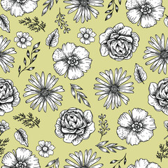 Vector seamless pattern with flowers - 409005689
